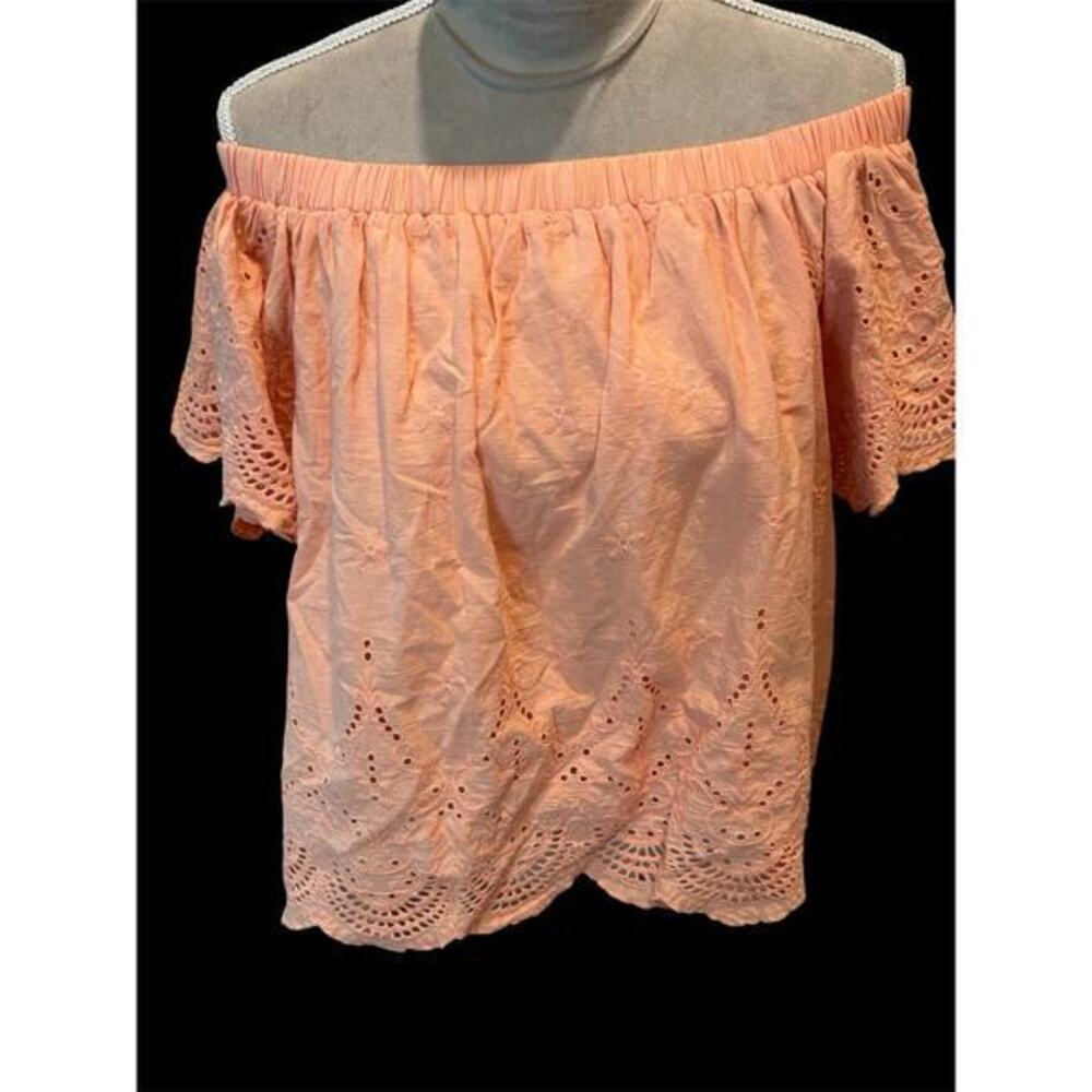 Ladies Boutique TCEC Coral Peach Orange Eyelet Lace Off The Shoulder Top Boho L